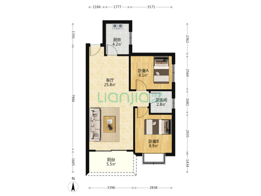 黎郡新宇康景园 2室1厅1卫 71平方