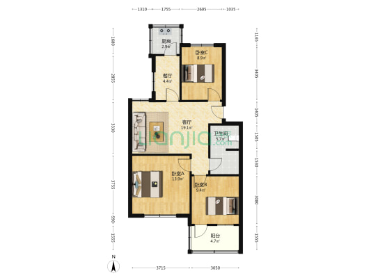 棉麻公司家属院 3室2厅1卫 84平方