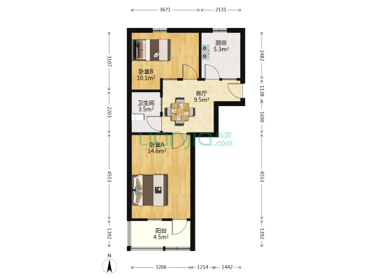 带城桥弄47号 2室1厅1卫 60平方