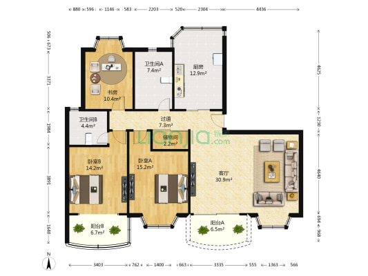 名泉苑 3室1厅2卫 131平方