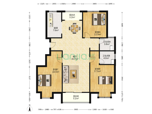 和达雅苑A区 3室1厅2卫 141平方