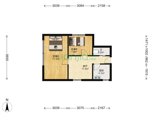 桃园新居 2室1厅1卫 65平方