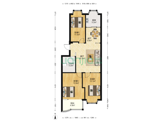 龙禧苑小区 3室2厅1卫 94平方