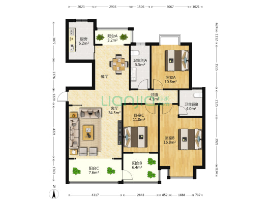 艾水清园 3室1厅2卫 131平方