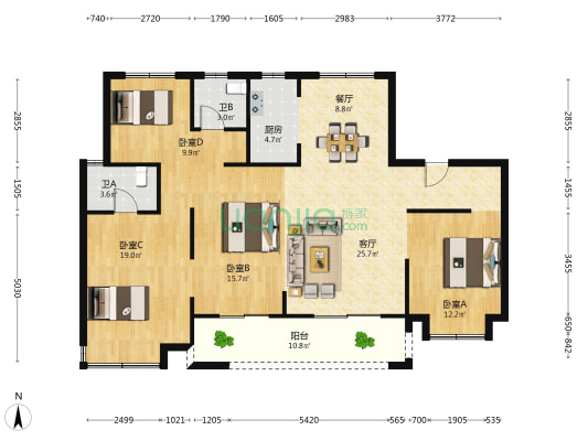 鸿樾府 4室2厅2卫 146平方