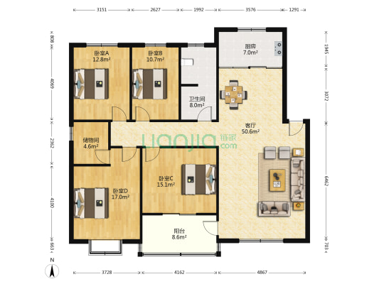 颖馨嘉苑 4室1厅1卫 152平方