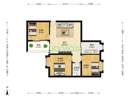 祈乐苑 3室1厅1卫 81平方