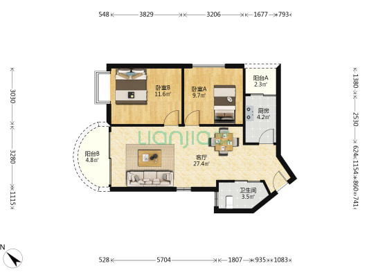 广东一建 2室1厅1卫 81平方