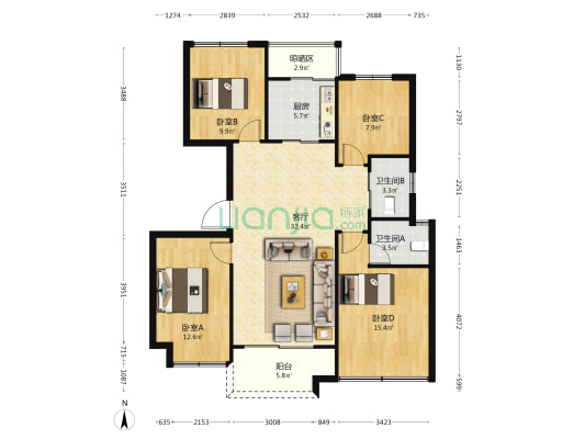 国信璟院 4室1厅2卫 120平方