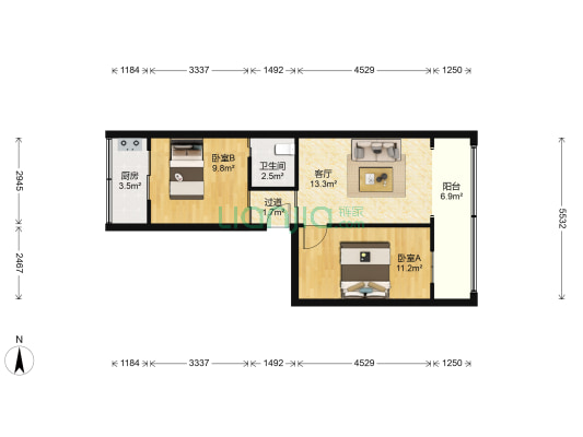 新民街12号 2室1厅1卫 62平方