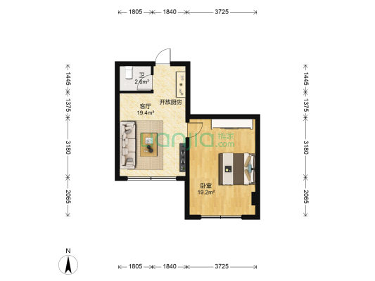 梨园大厦 1室1厅1卫 53平方