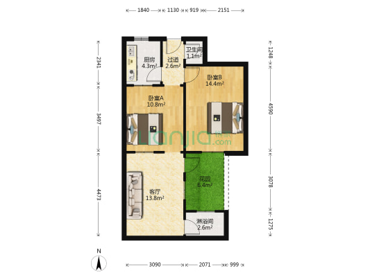 胜利庄路社区 2室1厅2卫 48平方