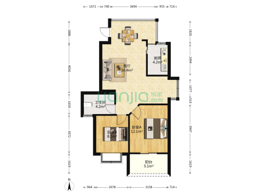 福晟钱隆金山 2室1厅1卫 76平方