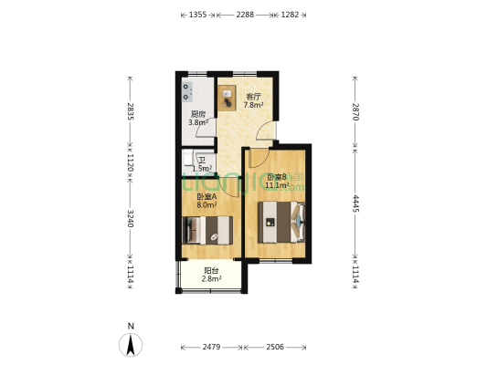 袁家巷 2室1厅1卫 47平方