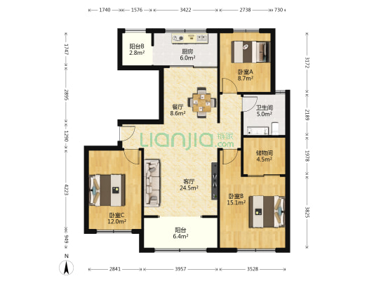 城南壹号 3室2厅1卫 132平方