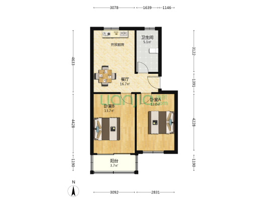 玉盘家园一区 2室1厅1卫 64平方