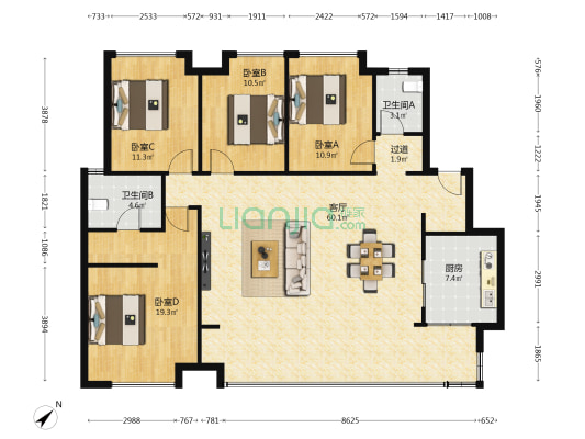 万科·紫台 4室1厅2卫 143平方