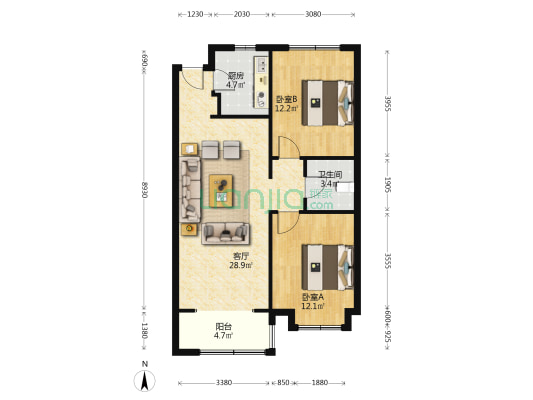 冠云路 空中花园社区 精装南北通透大两居，有本急售-户型图