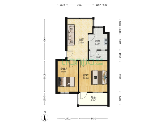 文化六村 2室1厅1卫 53平方