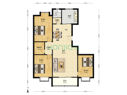 玉山名流文化苑 3室1厅1卫 136平方
