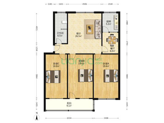 前王住宅小区 3室2厅1卫 128平方