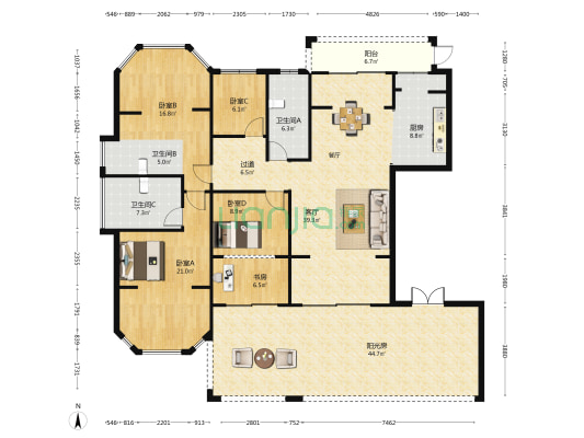 保利君悦湾 5室1厅3卫 146平方