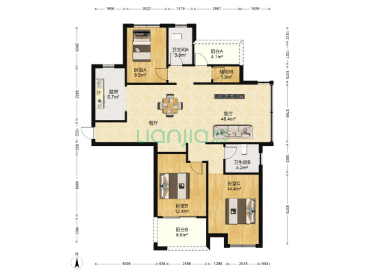 金润香江丽景北区 3室1厅2卫 139平方