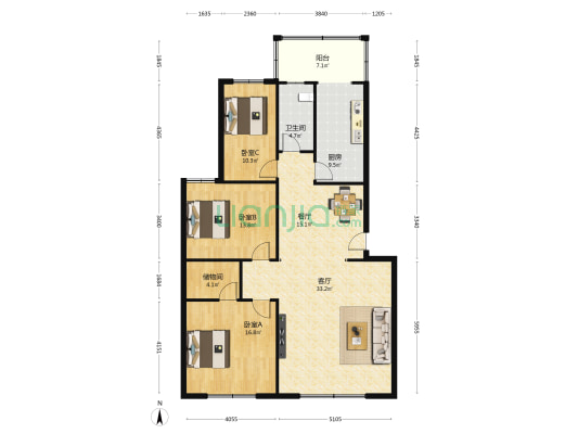 东街一巷12号 3室2厅1卫 134平方