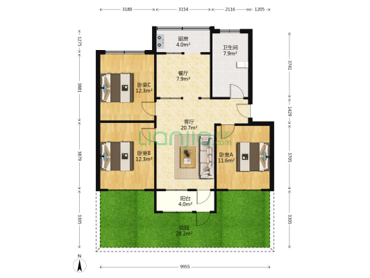 历城四中宿舍 3室2厅1卫 97平方