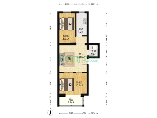 洋桥西里 2室1厅1卫 54平方
