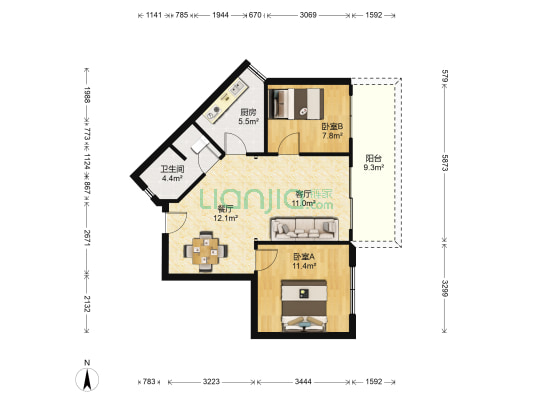 金麦花园 2室2厅1卫 67平方