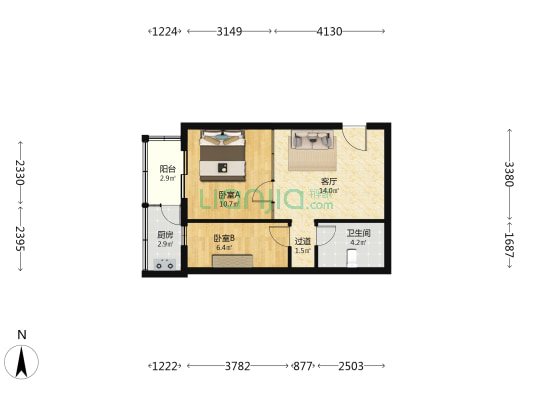 一万米家园 2室1厅1卫 52平方