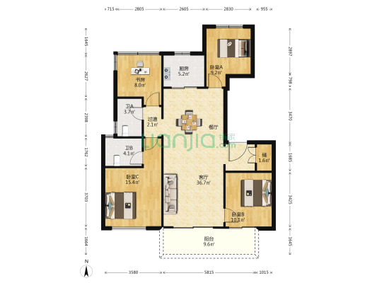 上湖城二期 4室1厅2卫 130平方