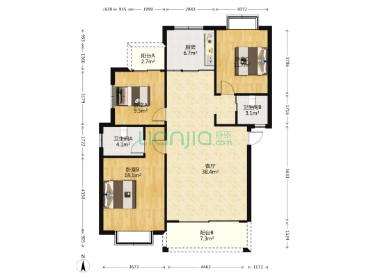 大唐花苑 3室1厅2卫 115平方