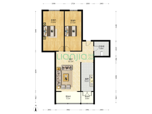 天鹅公寓 2室1厅1卫 121平方