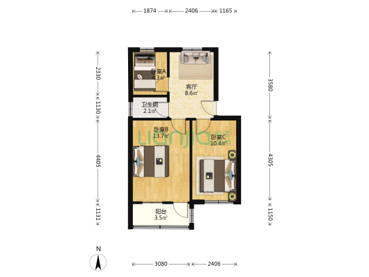 仪表小区 3室1厅1卫 55平方