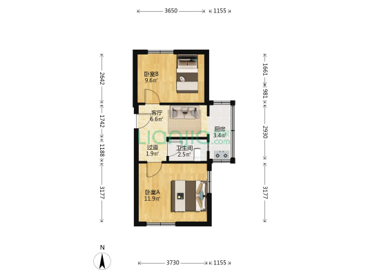 嫩江里 2室1厅1卫 45平方