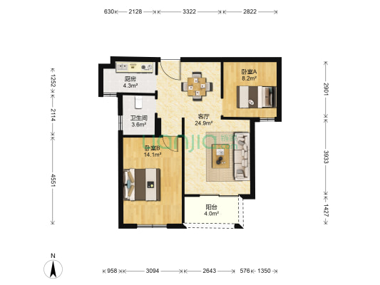 圣门锦园 2室1厅1卫 81平方