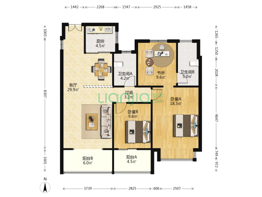 华侨城运河湾C区 3室1厅2卫 121平方