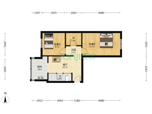 民和街 2室1厅1卫 61平方
