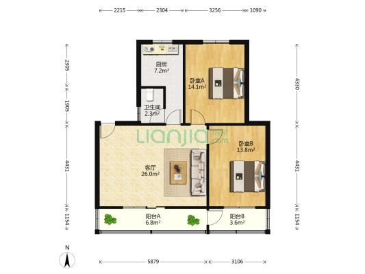 中山北路62号 2室1厅1卫 81平方