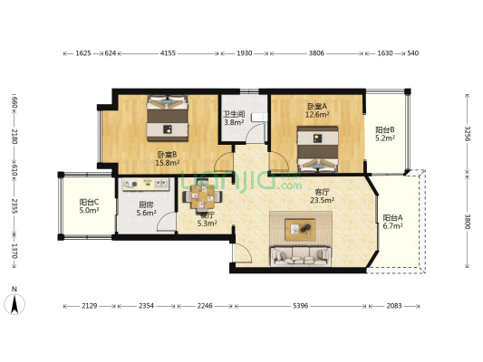 新港湾 2室2厅1卫 83平方