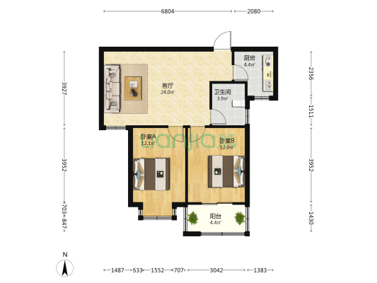 广星源 2室1厅1卫 91平方