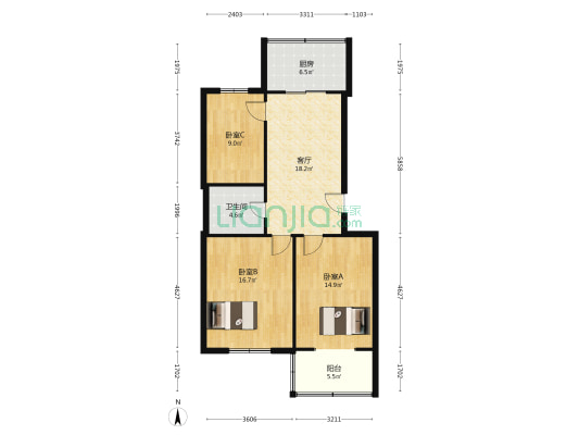 玉河街新康乐西院 3室1厅1卫 94平方