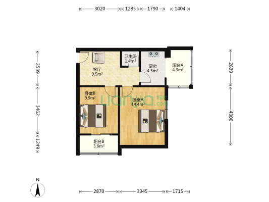 华胜村 2室1厅1卫 62平方
