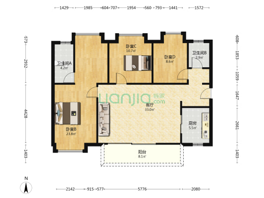 时代倾城6期 3室1厅2卫 117平方