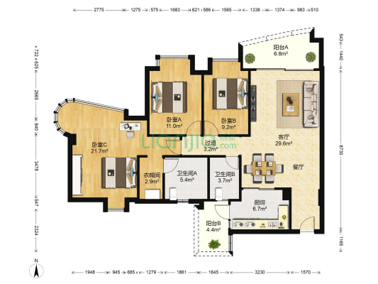 星河华苑 3室1厅2卫 120平方