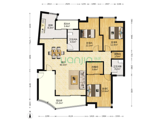 梦网景园 3室1厅2卫 134平方