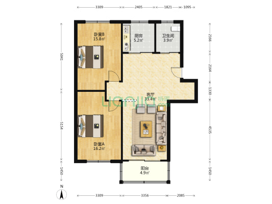 菜园村街 2室1厅1卫 96平方