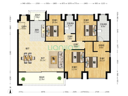 雅居乐中央雅府 4室1厅2卫 163平方